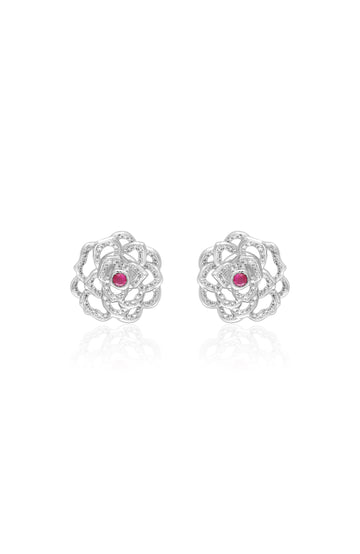 Rosette Bloom Stud Earrings – Ruby Accent